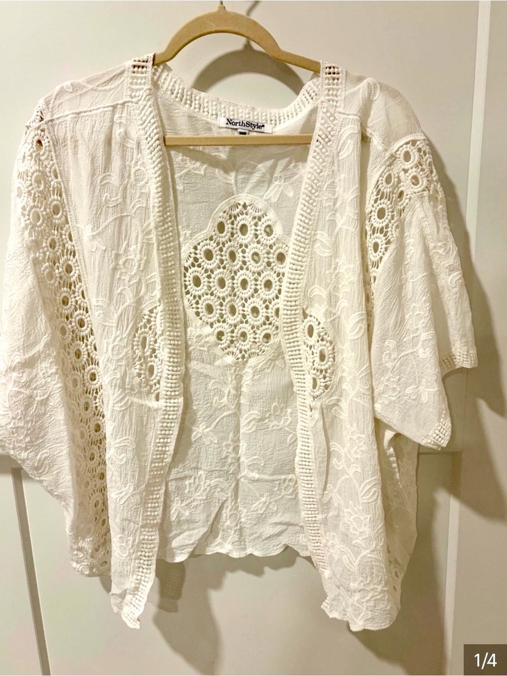 NorthStyle White Crochet Embroidered Open-Front Tunic